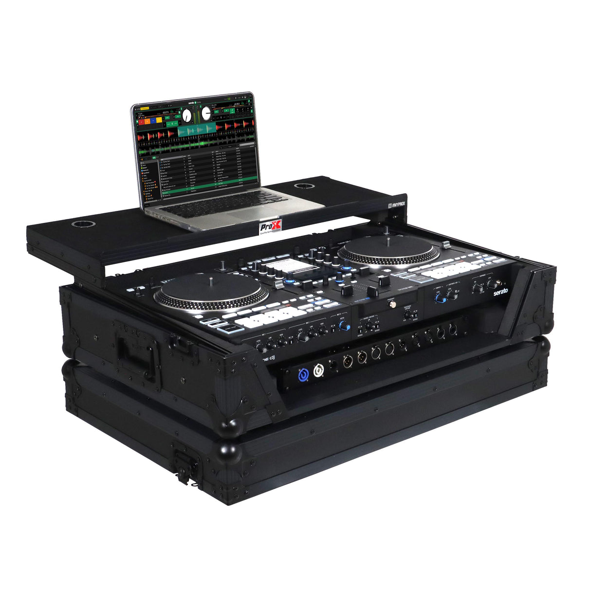 ProX XS-RANESYSONEWLTBLLED Flight Case For RANE SYSTEM ONE Dj Controller Sliding Laptop Shelf & Wheels - Black
