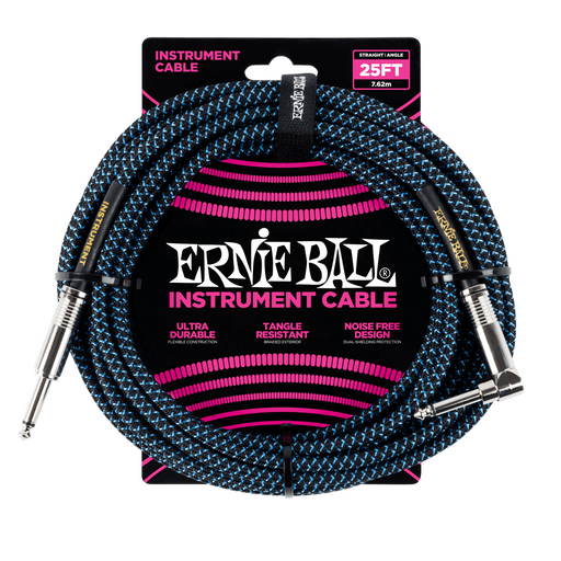 Ernie Ball P06060 Braided Straight to Right Angle Instrument Cable - 25-Foot Black