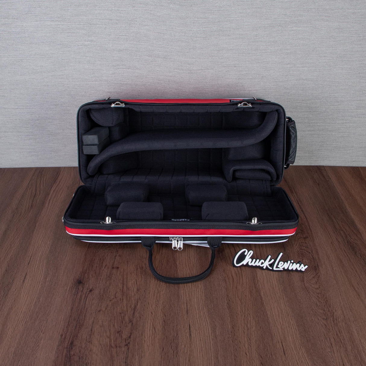 Marcus Bonna Custom Double Case for Piston Trumpets - Red / Black, Carbon Fiber Shell