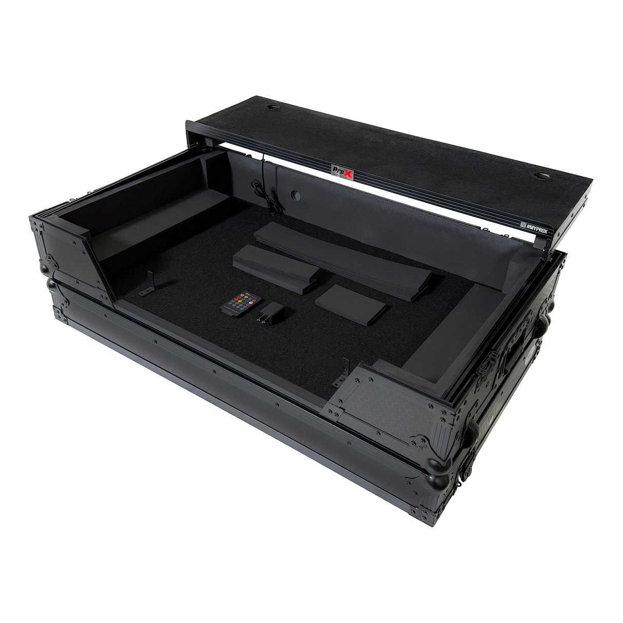 ProX XS-XDJAZWLTBLLED ATA Flight Case For Pioneer XDJ-AZ DJ Controller with Laptop Shelf 1U Rack Space, Wheels, and LED - Black - New
