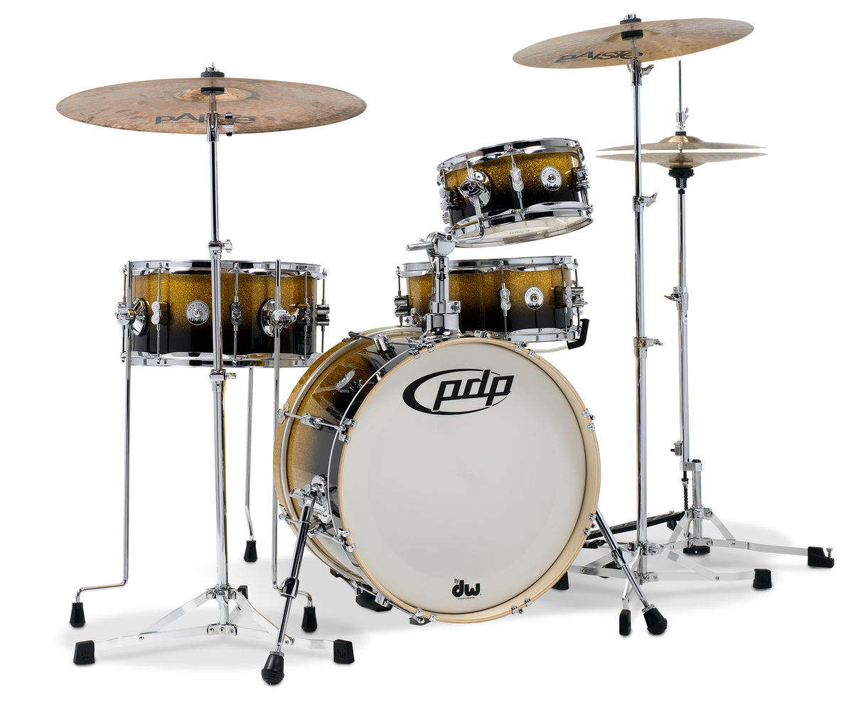 PDP PDDJ1804YBPK Daru Jones New Yorker 4-Piece Drum Kit W/ Hardware - Yellow-Black Sparkle