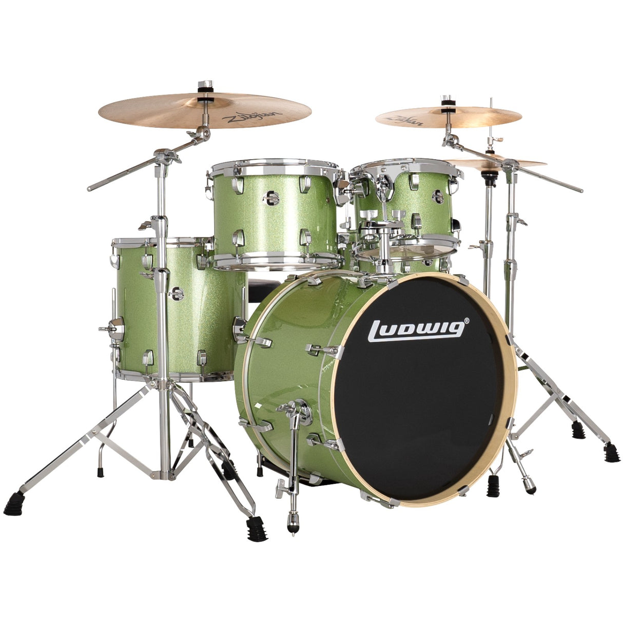 Ludwig Element Evolution 5-Piece Complete Drum Set with 20-Inch Kick, Zildjian Cymbals - Mint Green Sparkle
