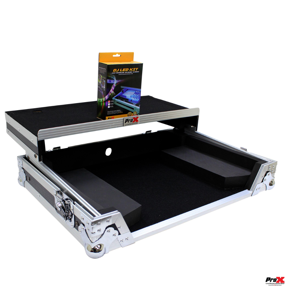 ProX XS-DDJSR2LT LED Flight Case for Hercules Dj INPULSE 500 W-Laptop Shelf and Bonus LED Kit