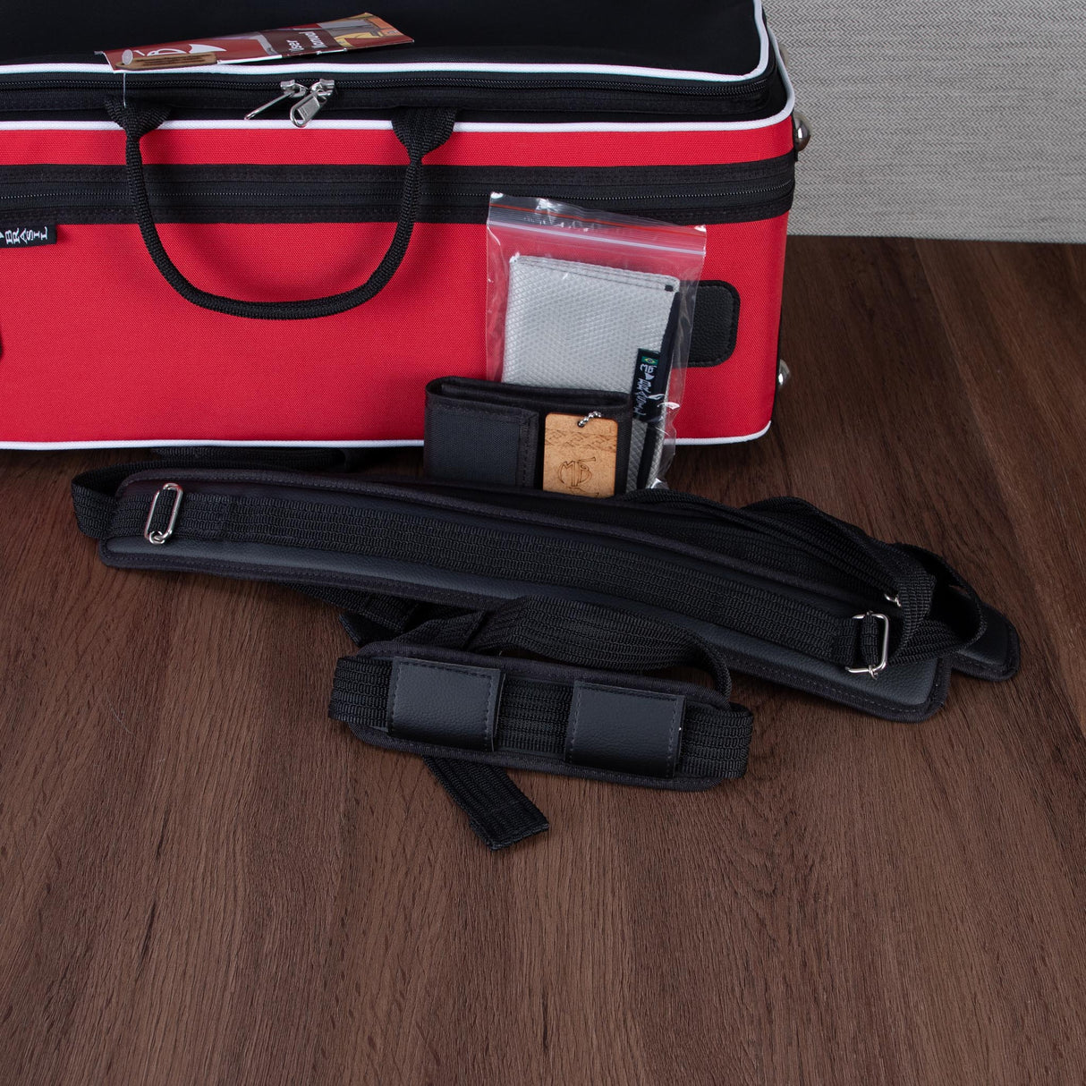 Marcus Bonna Custom Double Case for Piston Trumpets - Red / Black, Carbon Fiber Shell