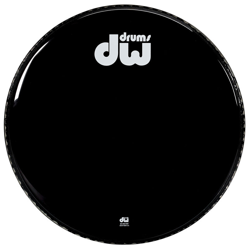 DW 22-Inch Single Ply Gloss Black Non-Vented Bass Drum Head with Logo