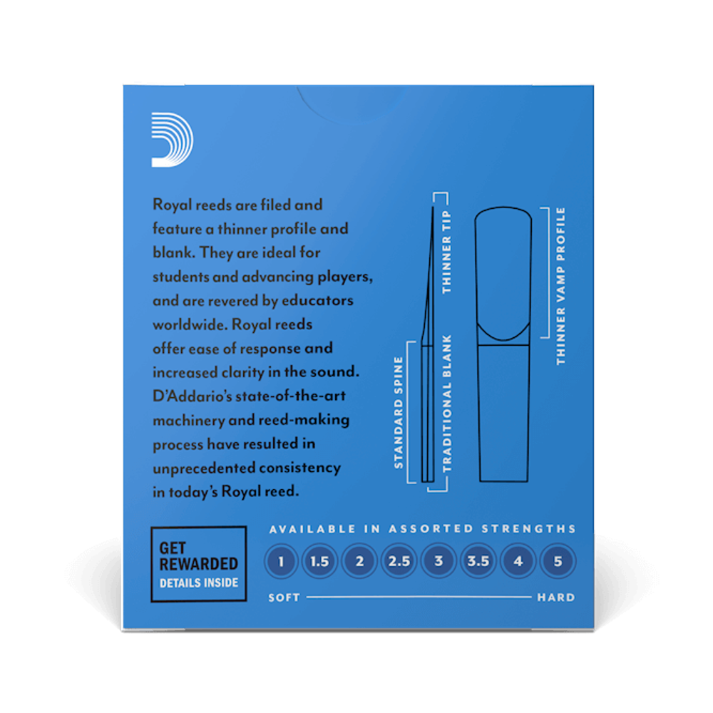 D'Addario RCB10 Royal Filed B-Flat Clarinet Reed 10-Pack - New,2
