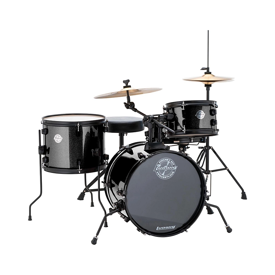 Ludwig Pocket Kit Complete 4-Piece Beginners Drum Set - Black Sparkle