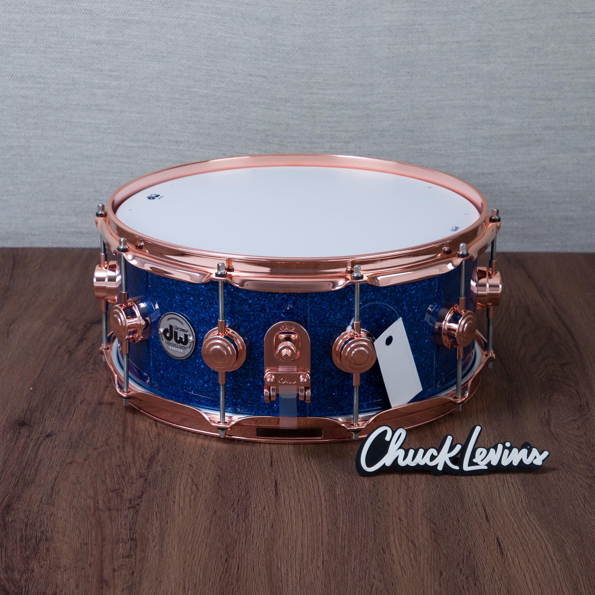 DW 6 x 14-Inch Collector's Pure Oak Snare Drum - Blue Glass with Copper Hardware