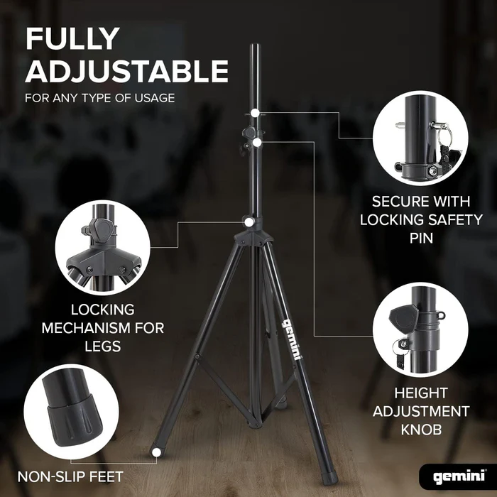 Gemini ST-Pack Heavy Duty Professional Audio Universal DJ Fold-Out Telescoping Tripod Steel Speaker Stands