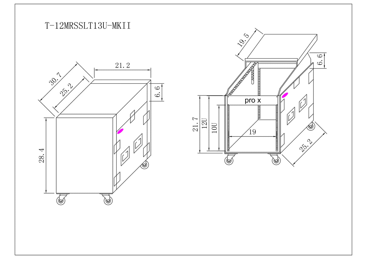 ProX T-12MRSS13ULT 13U Top 12U Front Rack Combo Flight Case with Laptop Shelf and Casters