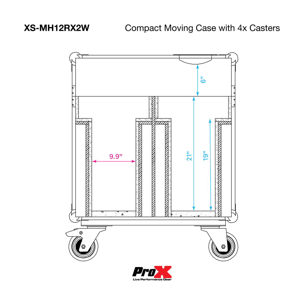 ProX XS-MH12RX2W Moving Head Lighting Road Case for ADJ Hydro Beam X12 Vizi Beam 12RX Fits 2 Units with 4" Casters