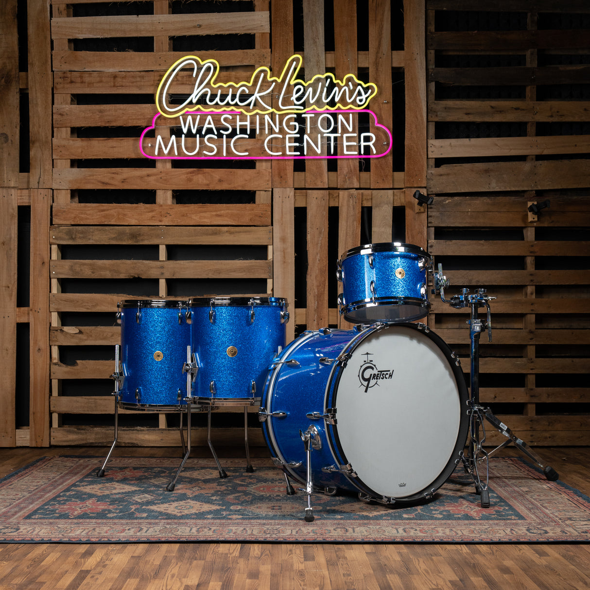 Gretsch USA Custom Nitron 4-Piece Shell Pack, 22" Kick - Blue Sparkle