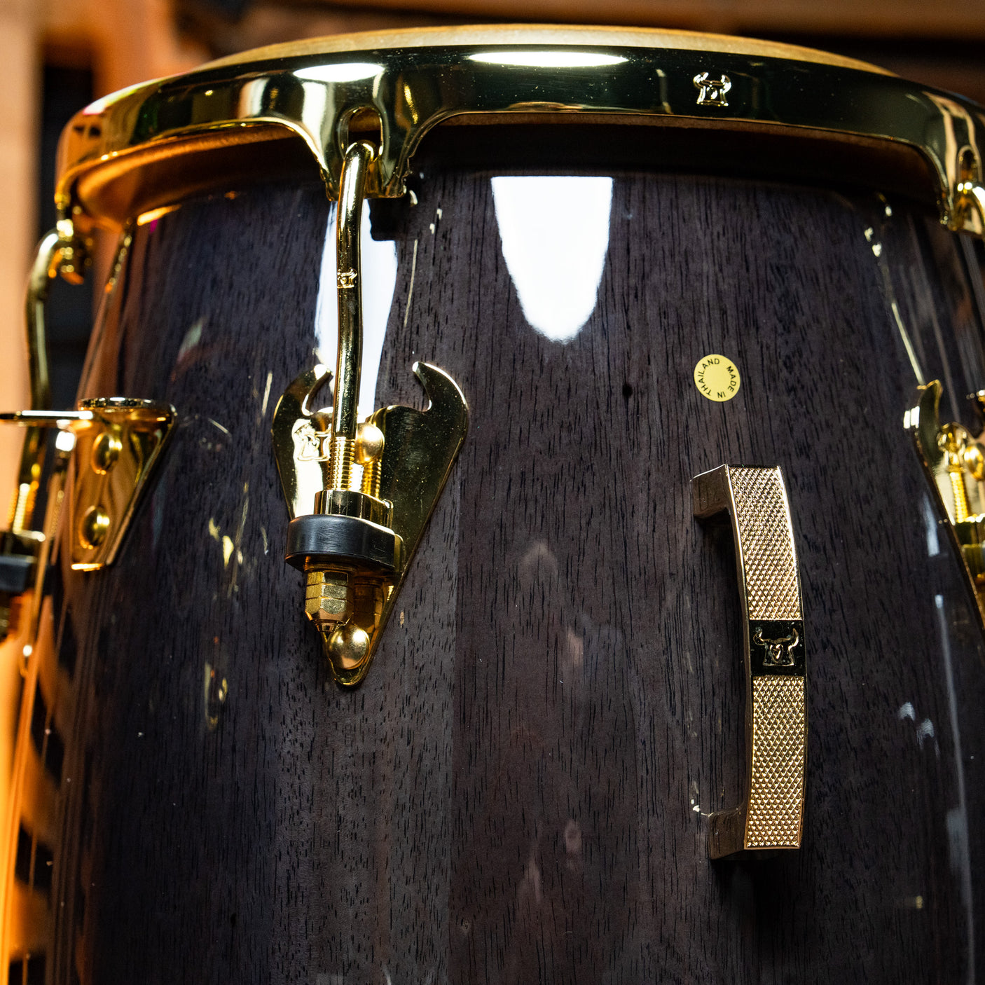LP 11 and 3/4-Inch Matador Conga, Siam Oak - Black with Gold Hardware - CHUCKSCLUSIVE