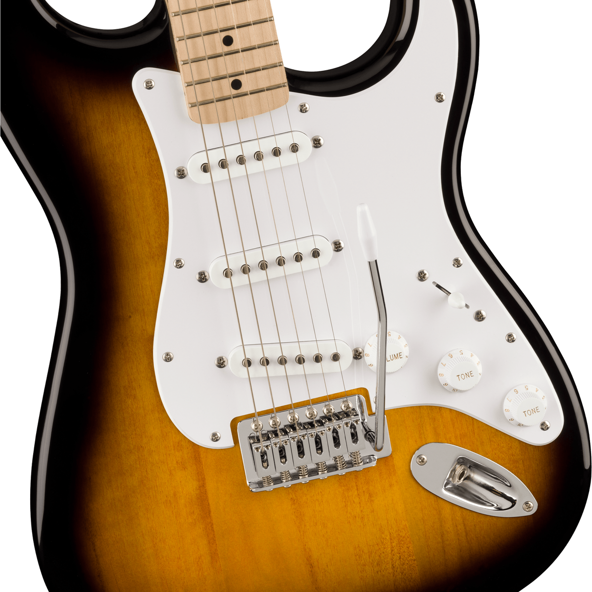 Squier Sonic Stratocaster Pack, Maple Fingerboard, 2-Color Sunburst, Gig Bag, 10G Amplifier - New