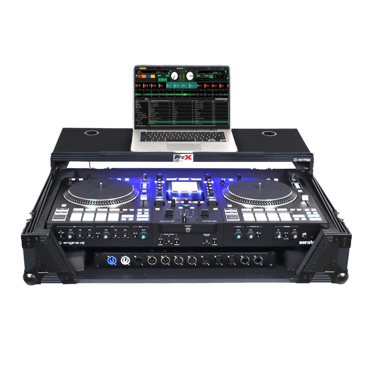 ProX XS-RANESYSONEWLTBLLED Flight Case For RANE SYSTEM ONE Dj Controller Sliding Laptop Shelf & Wheels - Black