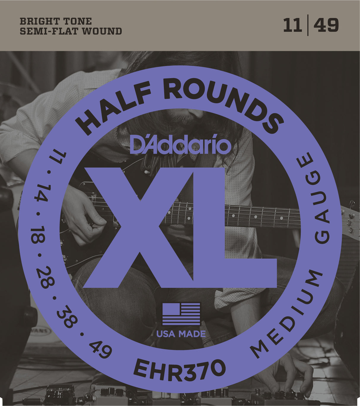 D'addario EHR370 Half Round Electric Guitar Strings, Medium, 11-49 Set