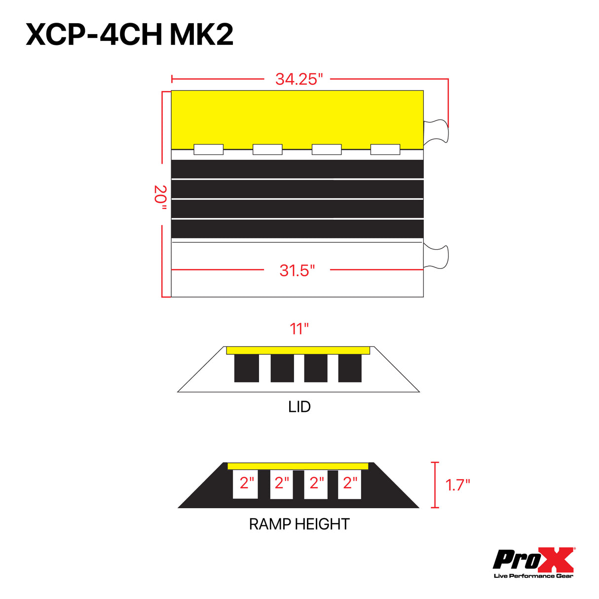 ProX XCP-4CH MK2 4-Channel Rubber Cable Protector Ramp Speed Bump Cover Indoor Outdoor