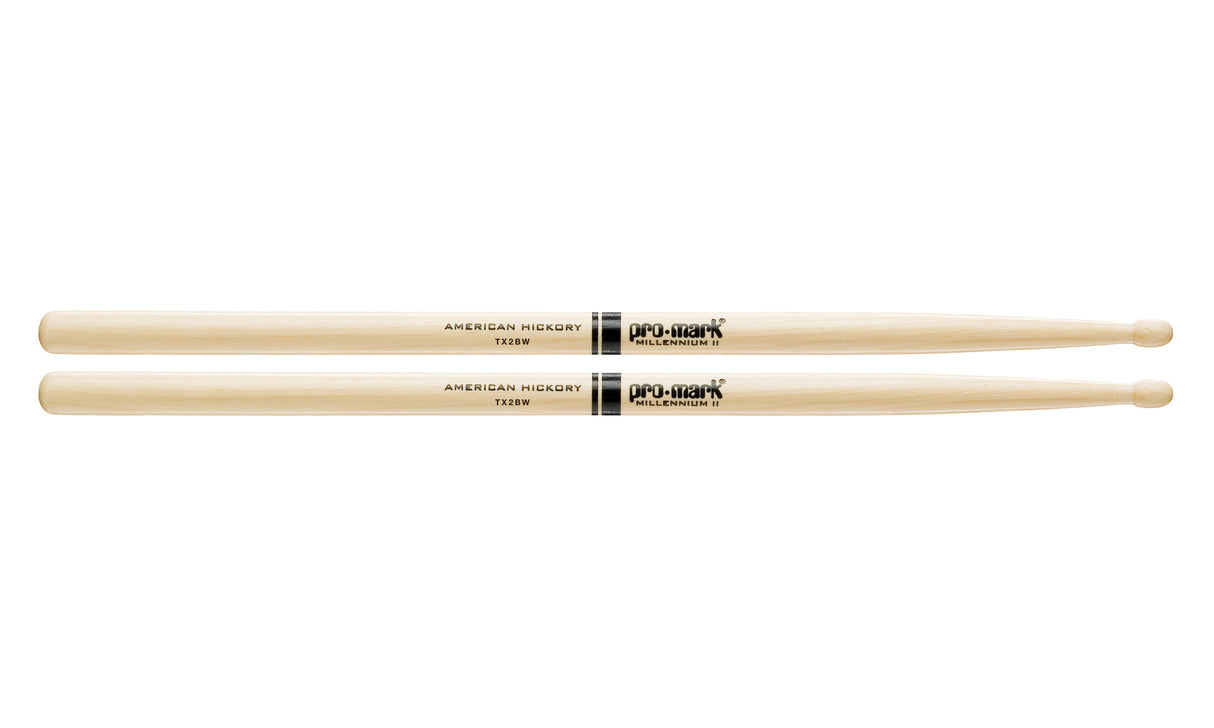 Promark TX2BW Hickory 2B Wood Tip Drumsticks