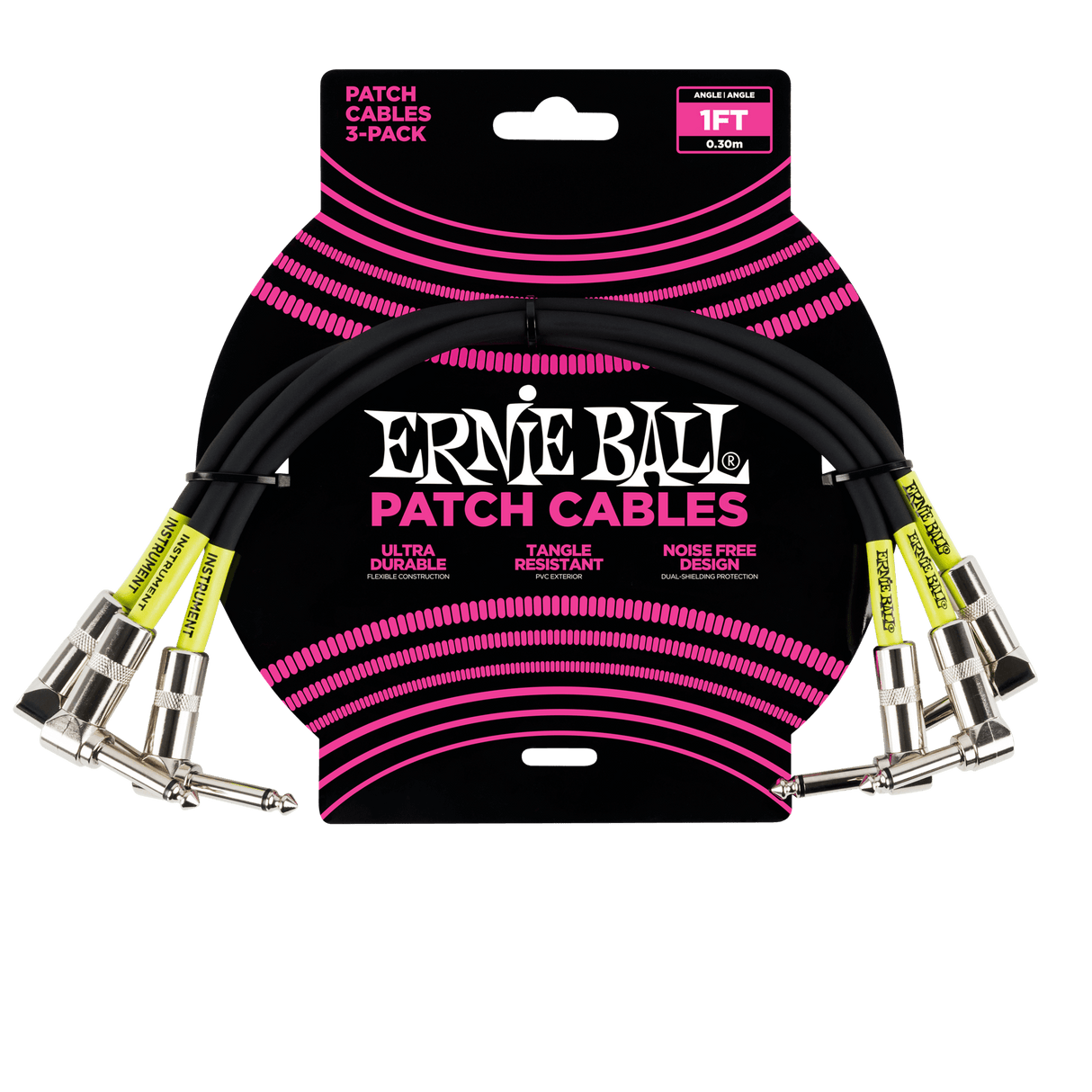 Ernie Ball 1' Angle / Angle Patch Cable 3-Pack - Black