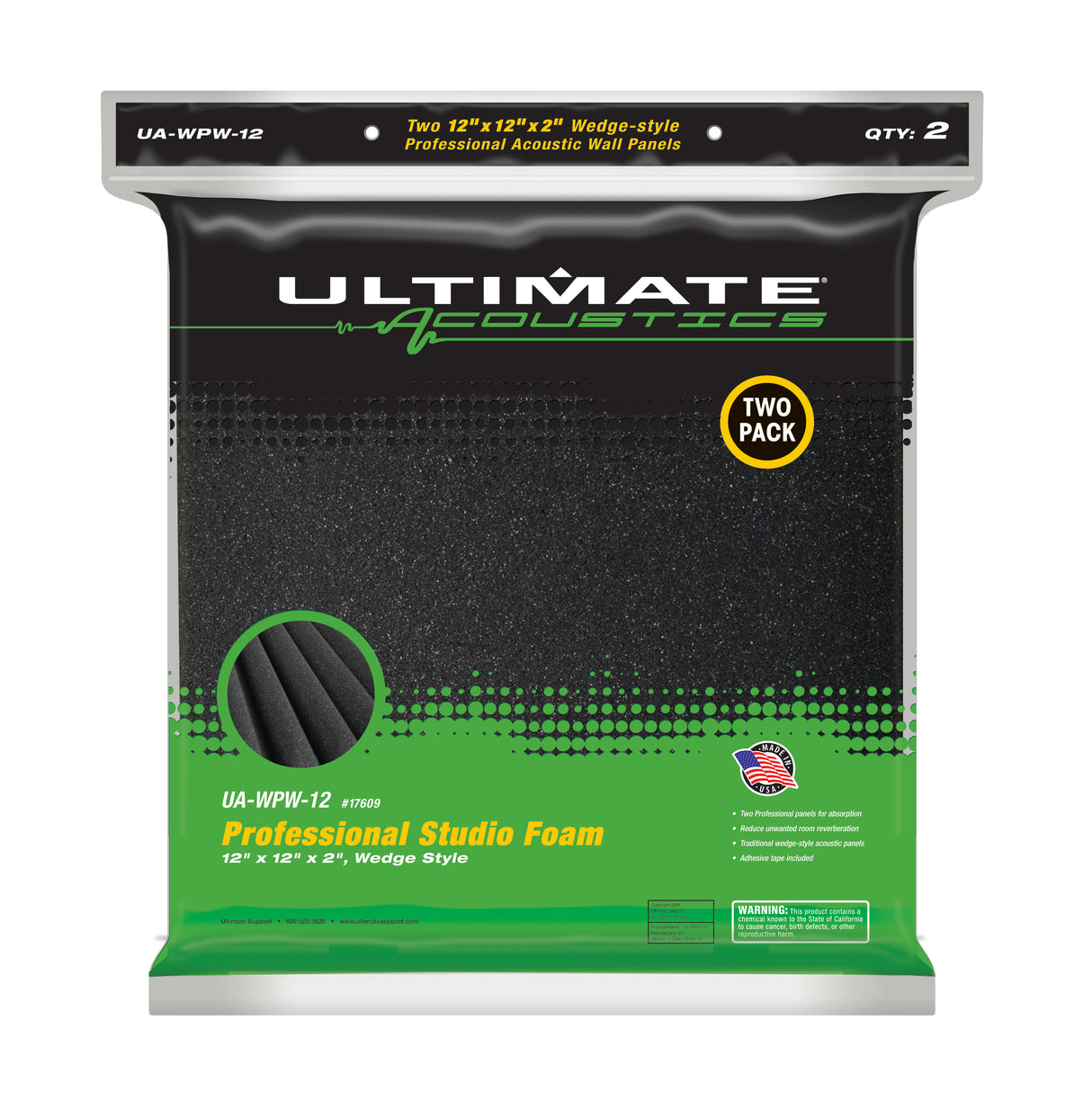 Ultimate Support UA-WPW-12 Wedge-Style Absorption Panel Professional Studio Foam - 12"x12"x2" (Pack 24)