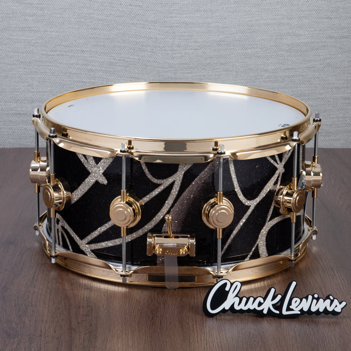 DW 6.5 x 14-Inch Collector's Series Pure Oak Snare Drum - Smoke Glass Contrail with Gold Hardware