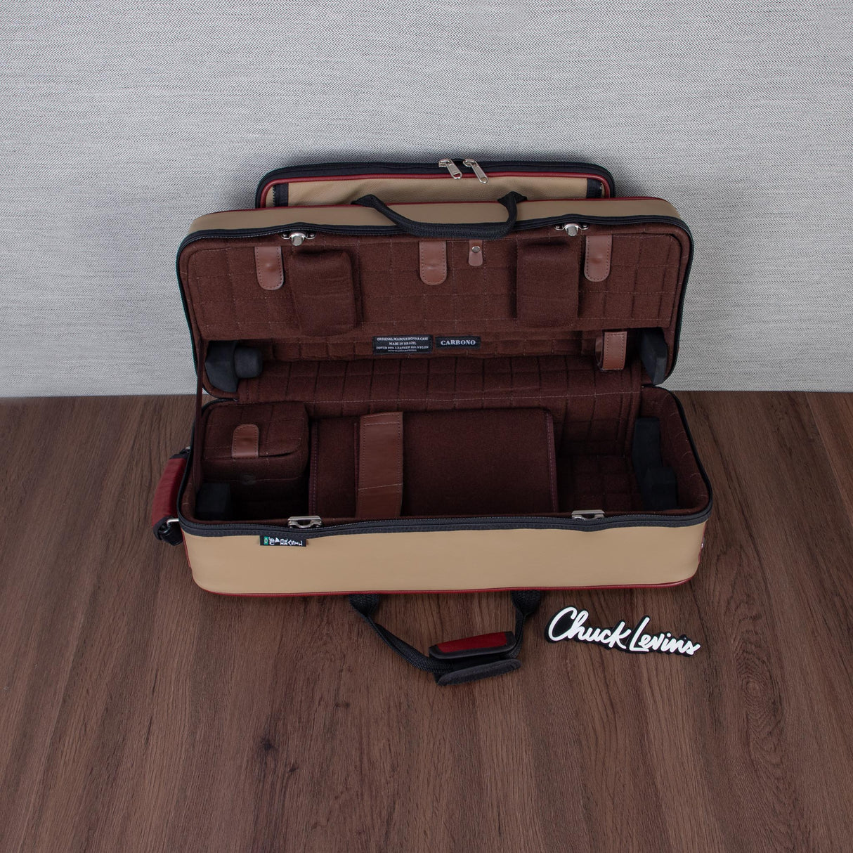 Marcus Bonna Gentleman's Bassoon Case - Beige/Ivory Leather, Wine Red Trim, Silver Metal Logo