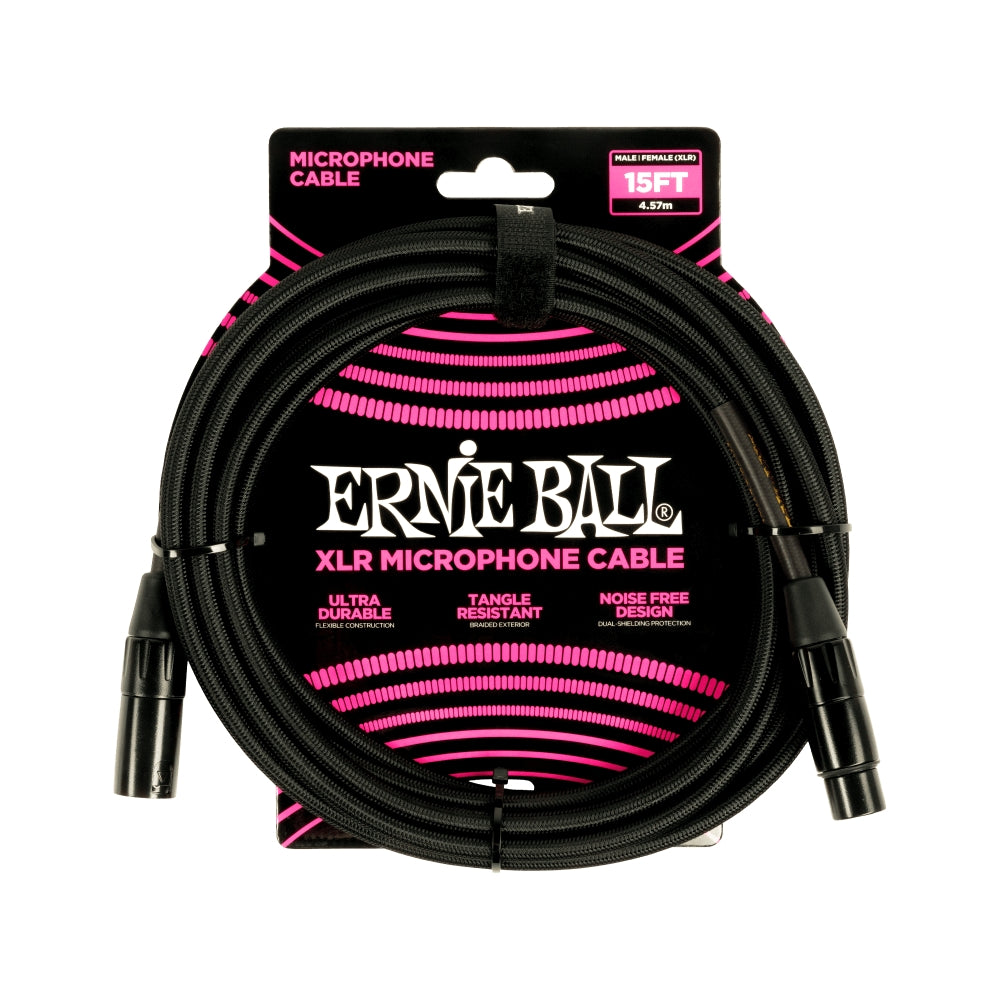 Ernie Ball Braided XLR Microphone Cable Male/Female 15ft - Black
