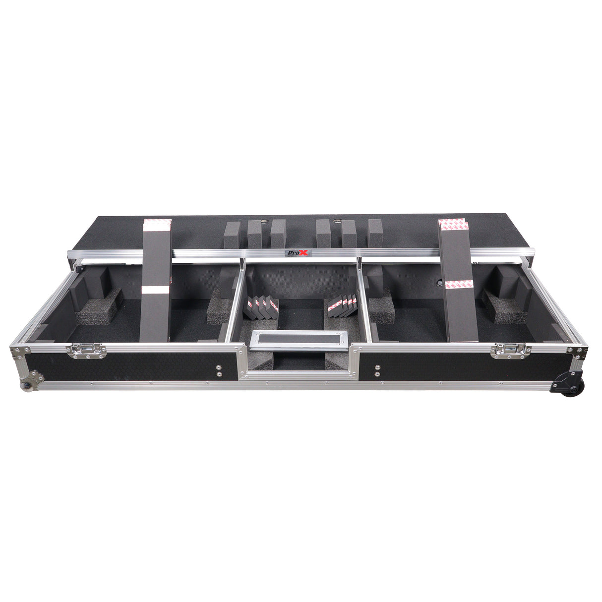 ProX XS-TMC1012WLTFSTND DJ Coffin Flight Case for (2) 1200 Style Turntables 10-inch 12-inch Mixers with Sliding Laptop Shelf and Wheels