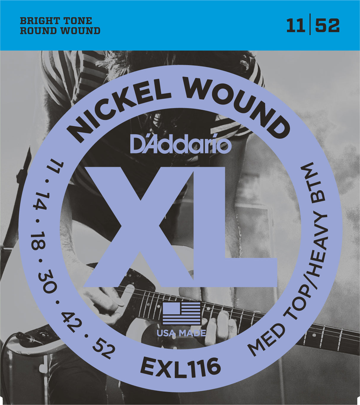 D'Addario EXL116 Nickel Wound Electric Guitar Strings - 011-.052, Medium Top/Heavy Bottom Gauge - New,Single Set