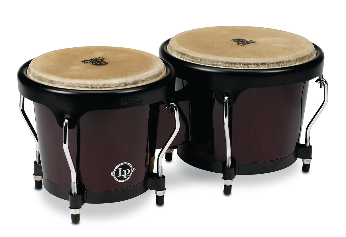 LP LPA601-DW Aspire Wood Bongos, Dark Wood/Black