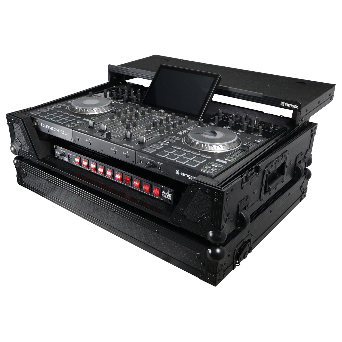 ProX XS-PRIME4WLTBL ATA Flight Case For Denon PRIME 4 G2/PRIME 4 MK2 DJ Controller with Laptop Shelf 1U Rack Space and Wheels - Black