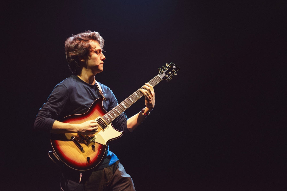 Matteo Mancuso playing his Yamaha RS20MM Signature Revstar in Vintage Sunburst