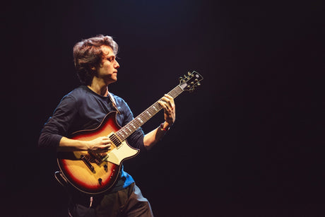 Matteo Mancuso playing his Yamaha RS20MM Signature Revstar in Vintage Sunburst