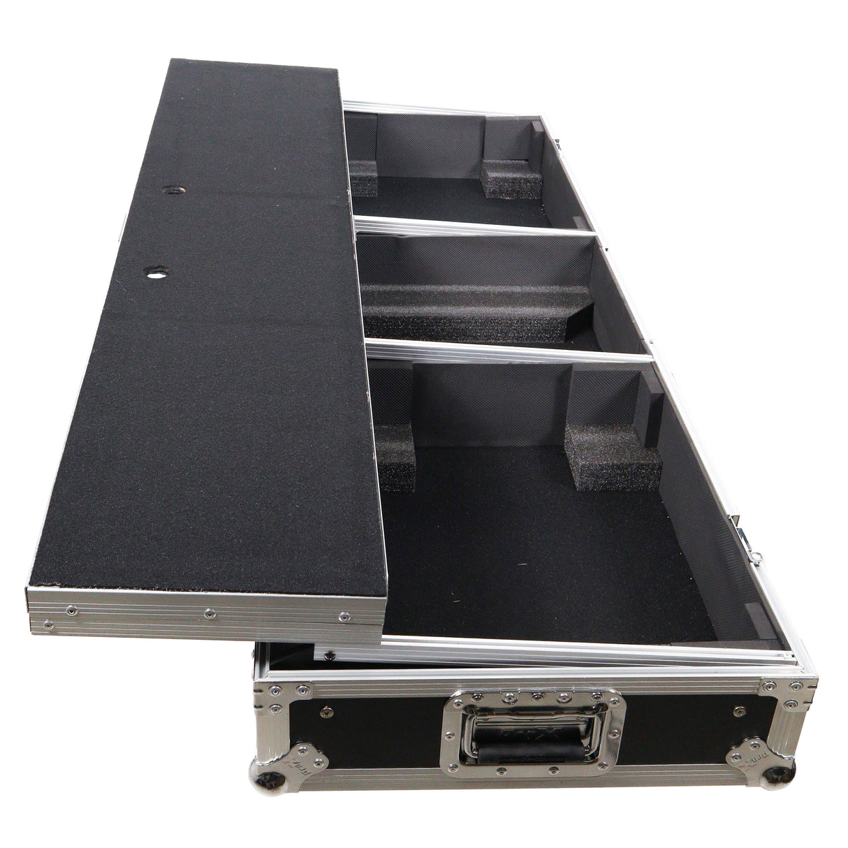 ProX XS-TMC1012WLTFSTND DJ Coffin Flight Case for (2) 1200 Style Turntables 10-inch 12-inch Mixers with Sliding Laptop Shelf and Wheels