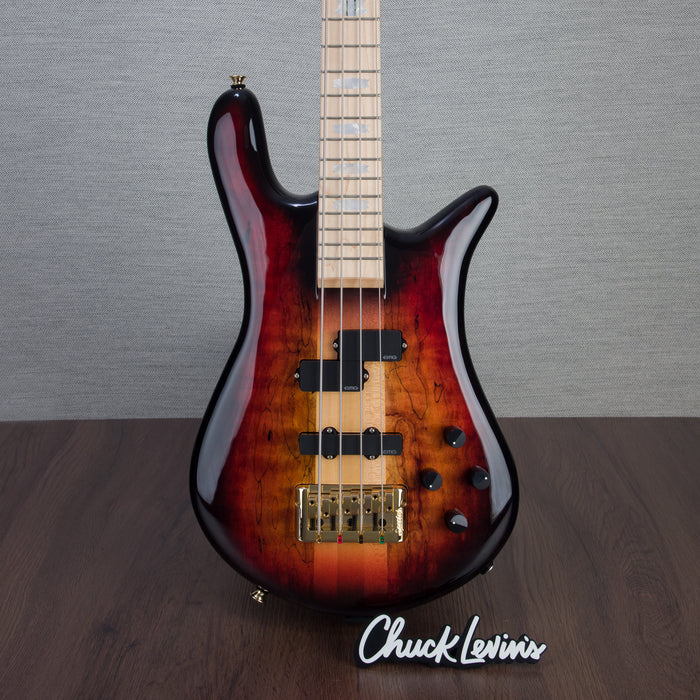 Spector Euro4LT Spalted Maple Bass Guitar - Fire Red Burst - CHUCKSCLUSIVE - #]C121SN 21113