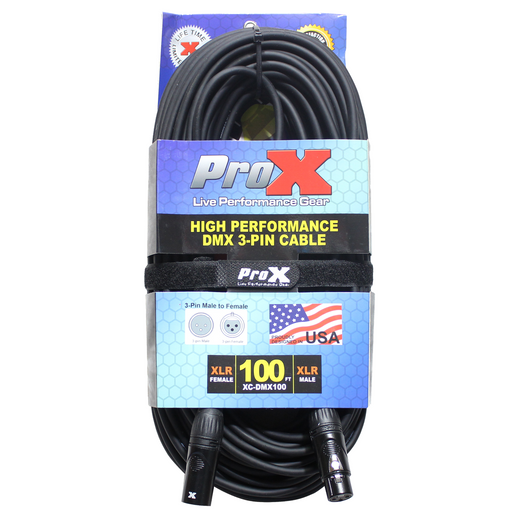 ProX XC-DMX100 100 Ft. DMX XLR3-M to XLR3-F High Performance Cable