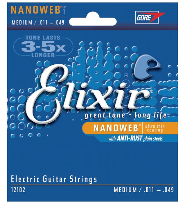 Elixir 12102 Nanoweb Coated Electric Guitar Strings With Anti-Rust, Medium (11 - 49)