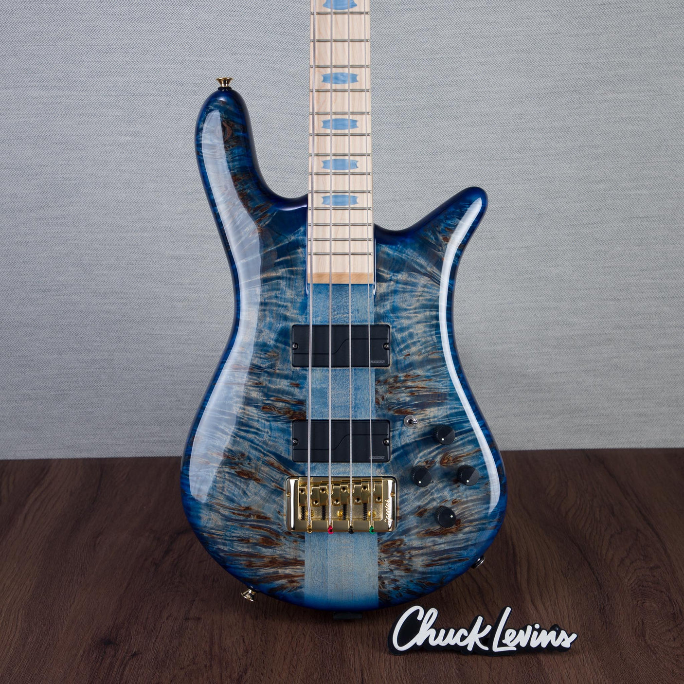 Spector Euro 4 LT Poplar Burl Over Ash Electric Bass Guitar - Faded Light Blue Gloss - CHUCKSCLUSIVE - #]C121NB23311