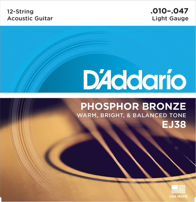 D'addario EJ38 12-String Phosphor Bronze Acoustic Guitar Strings, Light, 17441