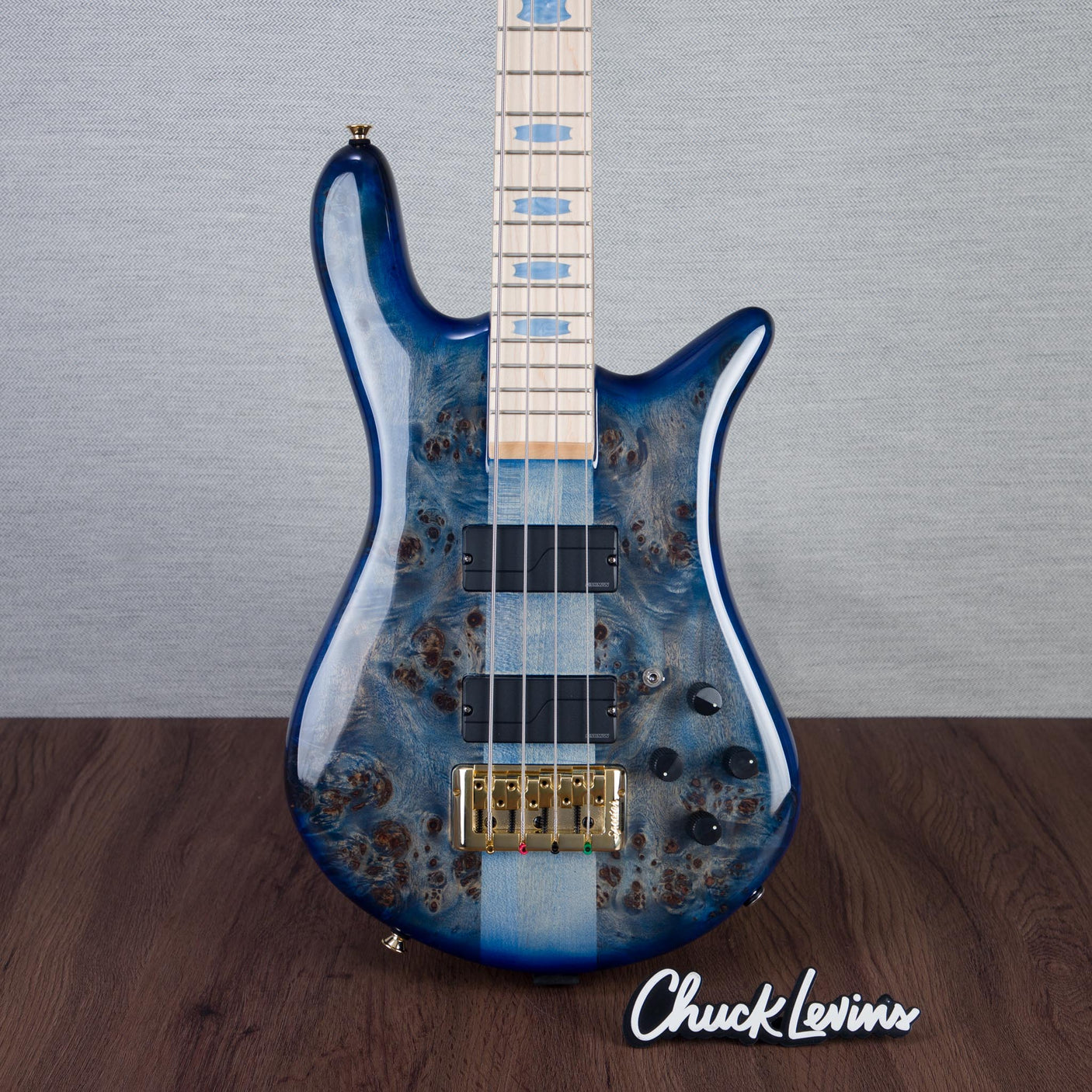 Spector Euro 4 LT Poplar Burl Over Ash Electric Bass Guitar - Faded Light Blue Gloss - CHUCKSCLUSIVE - #]C121NB23300