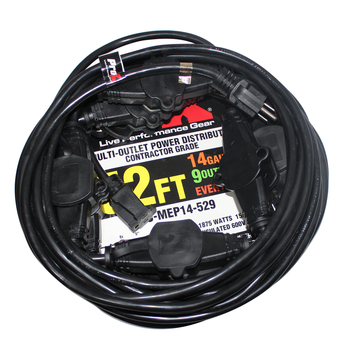 ProX XC-MEP14-529 52' Ft. Male NEMA 120VAC to 9-Outet Female Edison 14/3AWG Power Extension Cable