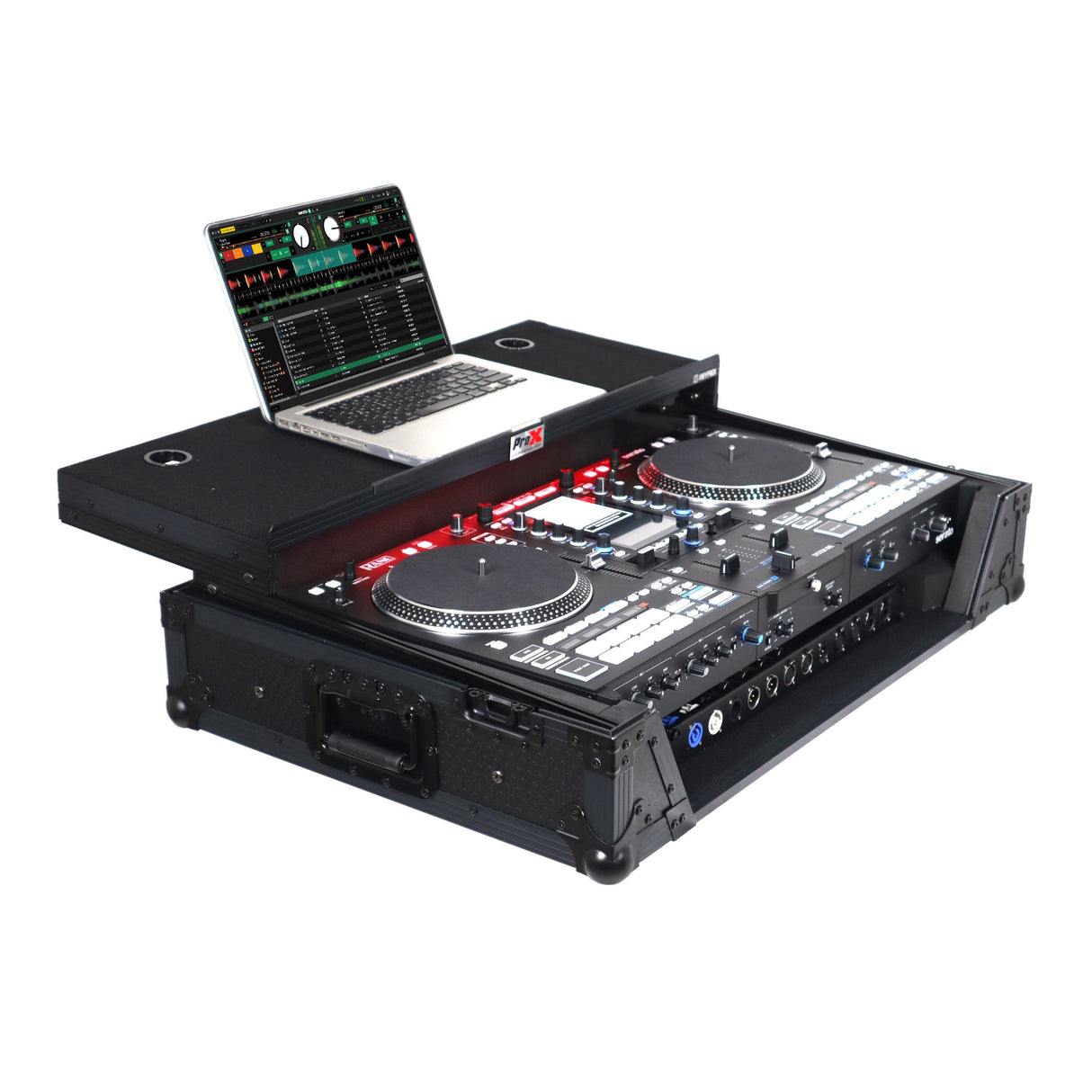ProX XS-RANESYSONEWLTBLLED Flight Case For RANE SYSTEM ONE Dj Controller Sliding Laptop Shelf & Wheels - Black