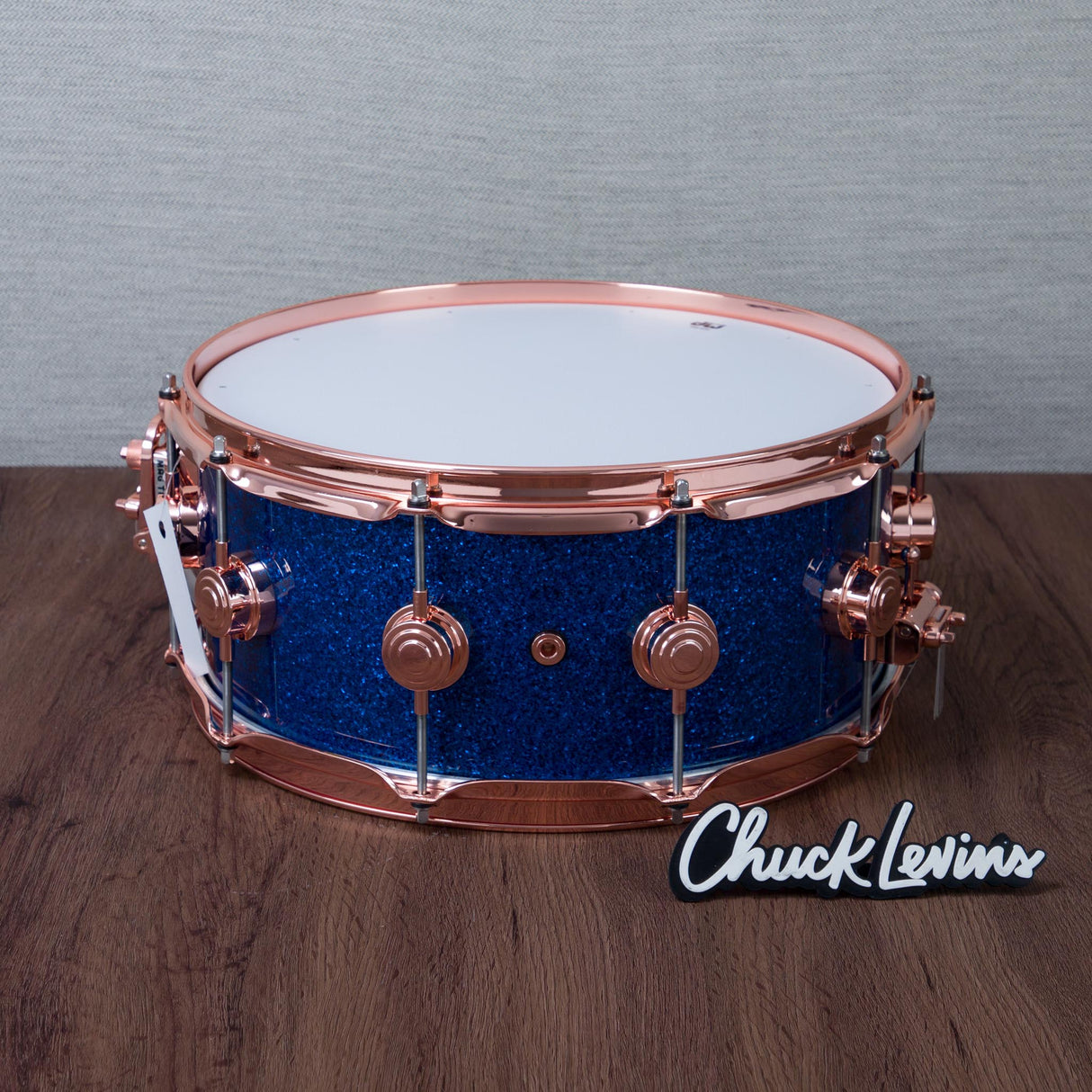 DW 6 x 14-Inch Collector's Pure Oak Snare Drum - Blue Glass with Copper Hardware