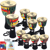 Slap Percussion Pretuned Djembe Educational 10 Pack with Guides - Mixed Sizes