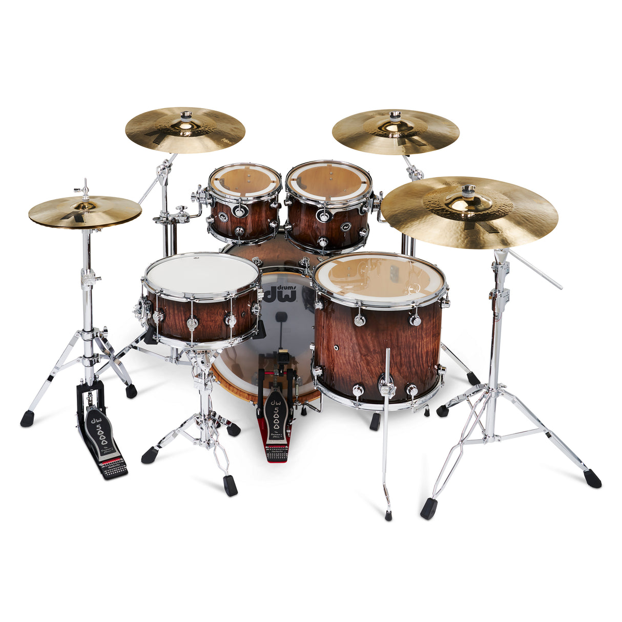 DW DWe 5-Piece Drum Kit Bundle - Exotic Curly Maple Burst