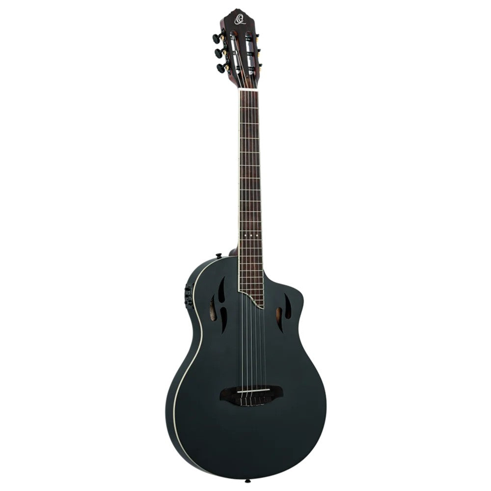 Ortega Tour Player Series Thinline Crossover Nylon String Acoustic Electric Guitar - Black