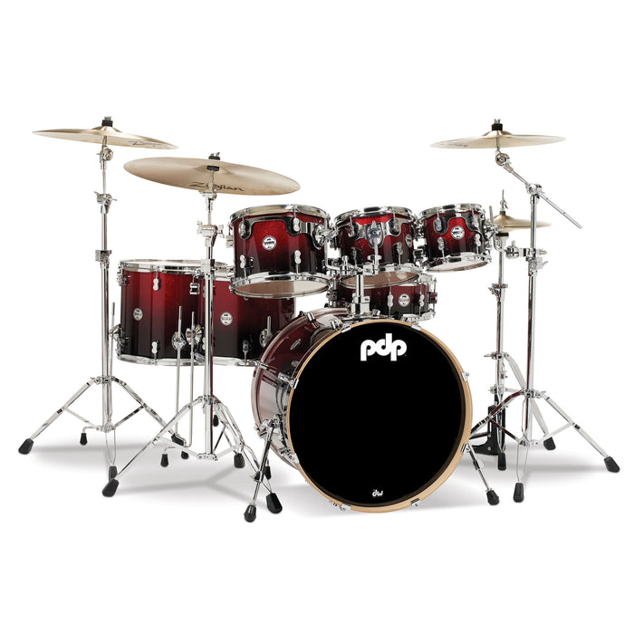PDP Concept Maple 7-Piece 22" Lacquer Shell Pack - Red To Black Fade - New,Red To Black Sparkle Fade
