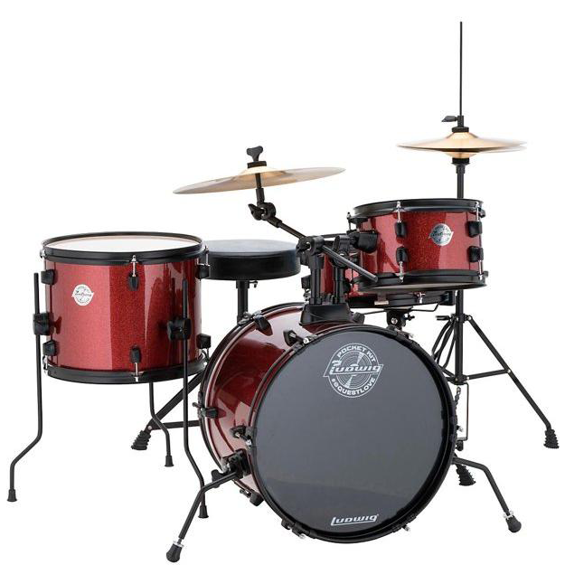 Ludwig Pocket Kit Complete 4-Piece Beginners Drum Set - Wine Red Sparkle