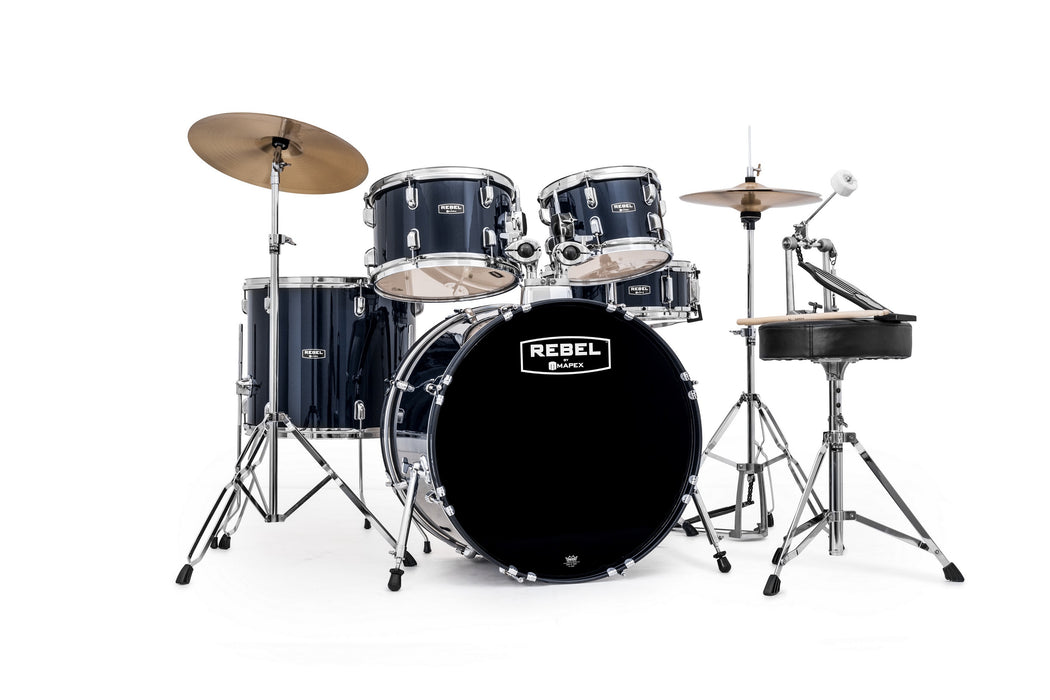 Mapex Rebel 5-Piece SRO Complete Drum Set, 22-Inch Kick - Royal Blue - New,Royal Blue