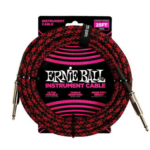 Ernie Ball 25 Foot Braided Instrument Cable - Red & Black